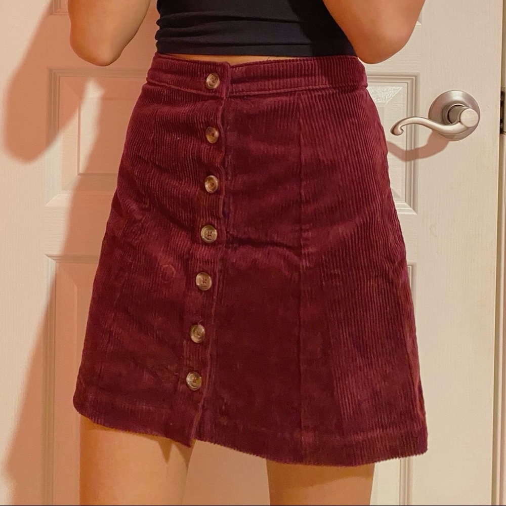 SOLD Maroon Corduroy Button Skirt